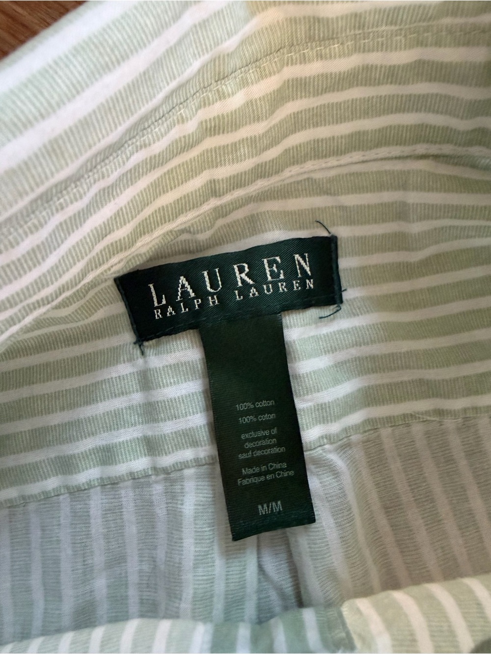 Ralph Lauren Green Label, Green/white striped Cotton Sleep Shirt, Sz M - Picture 5 of 7